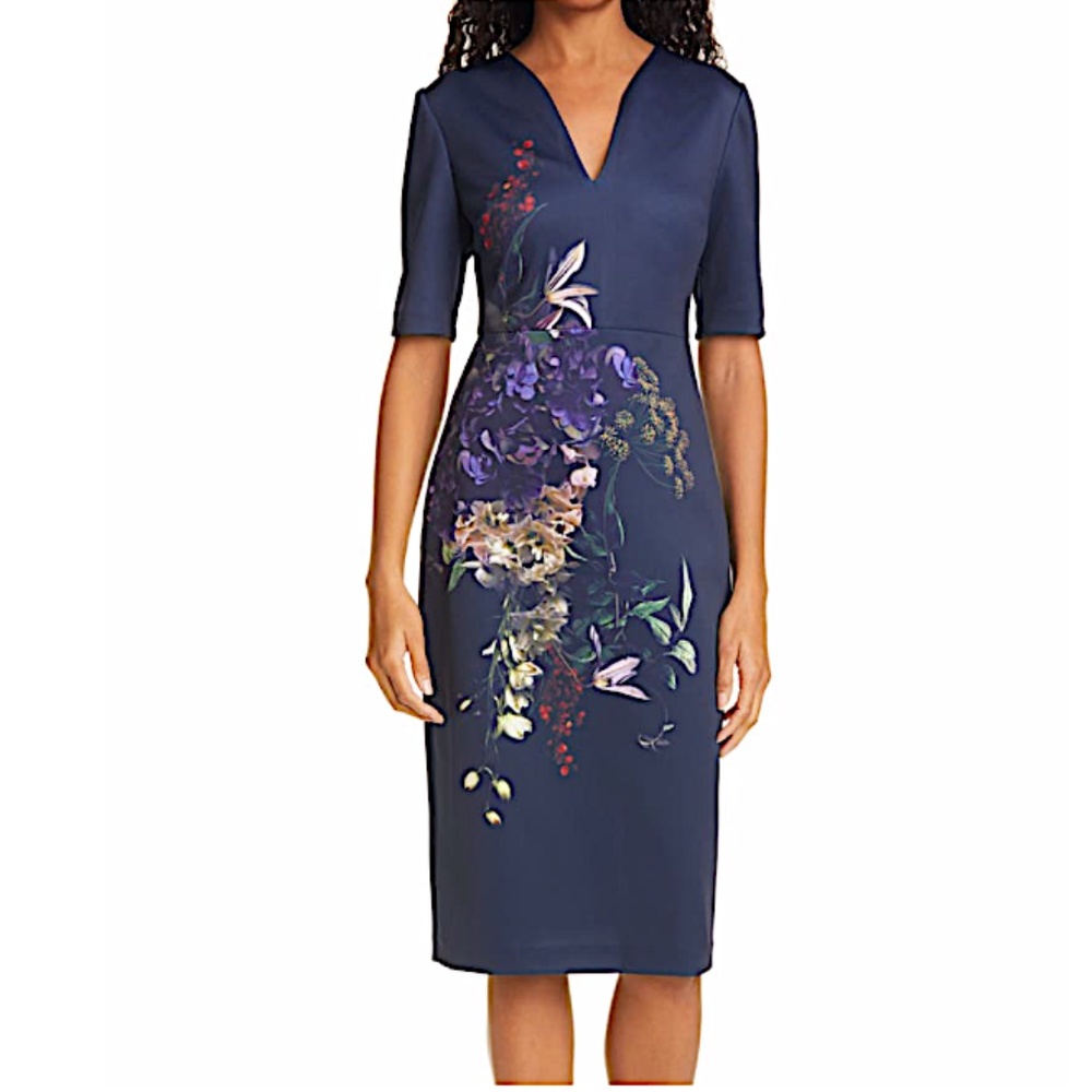 Carvir Floral Sheath Dress Ted Baker London in navy